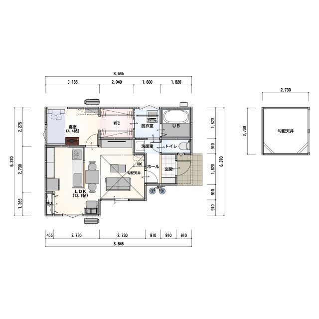 [～30坪 1LDK]13坪　平屋