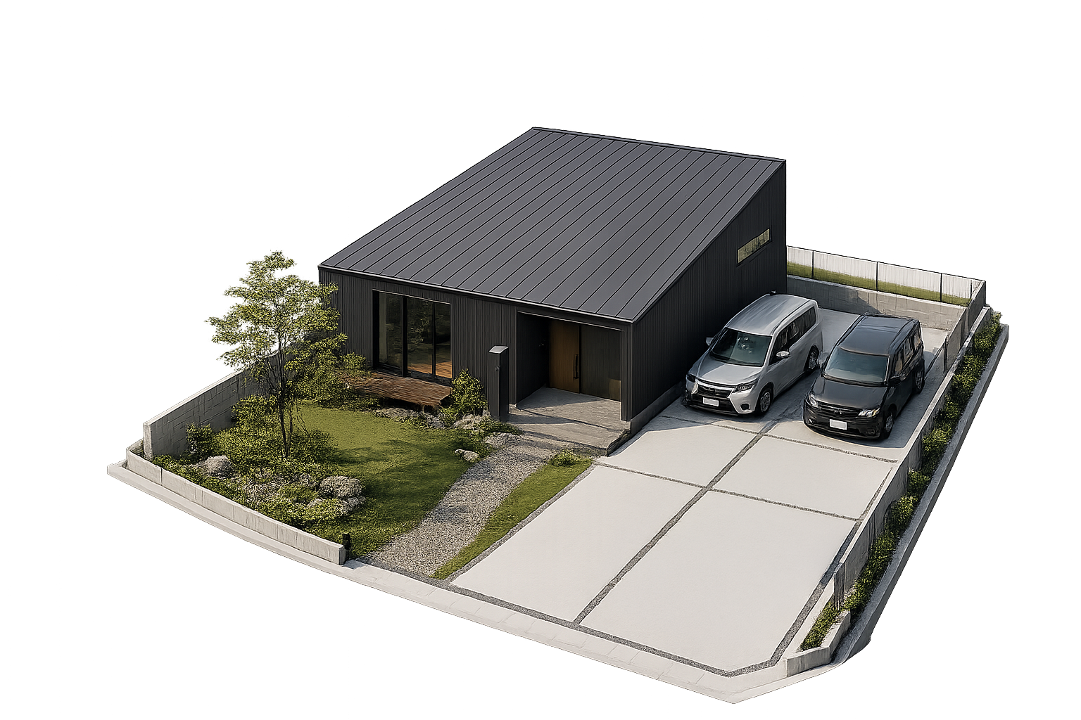 庭と駐車場付きのちいさな平屋 外観
