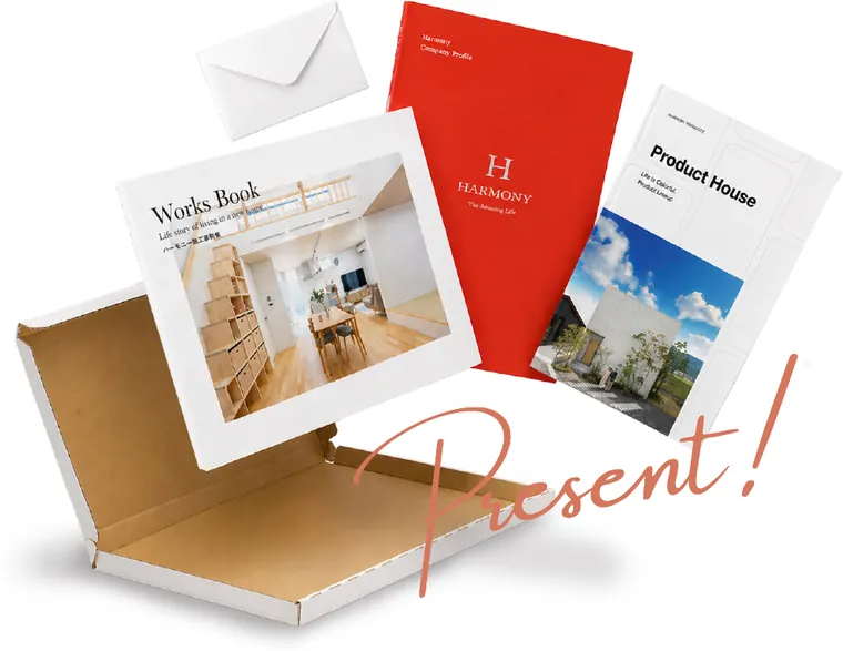 お届けする資料一式。Works Book、会社案内、Product House
